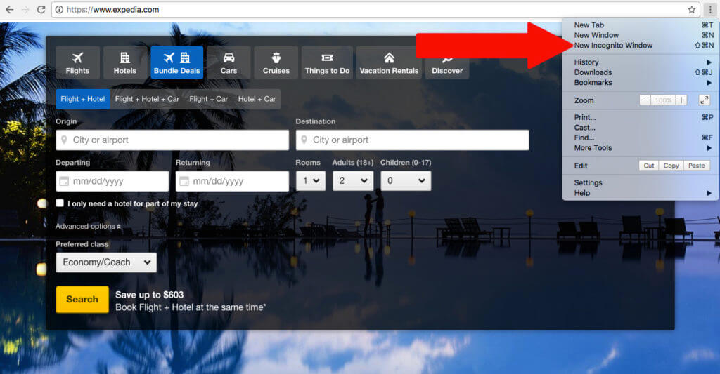 search flights incognito