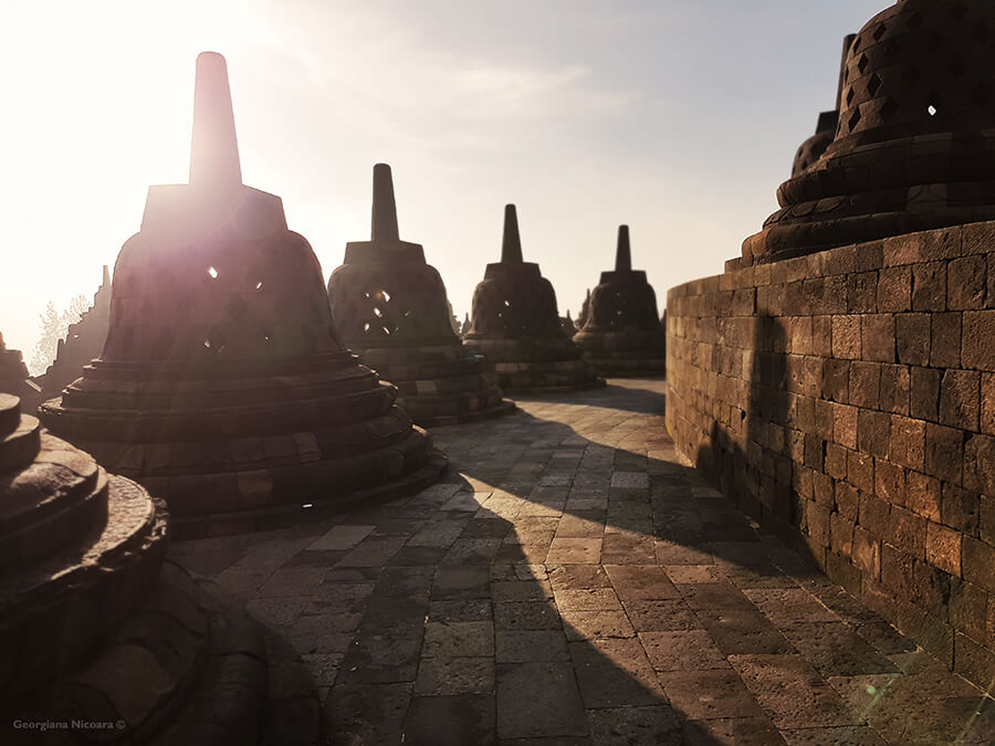 Borobudur stupas and sunrise