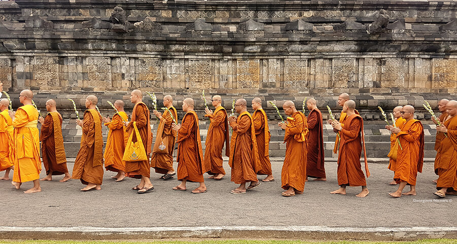 monks walking and praying